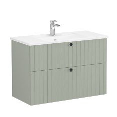 Vitra Root Groove 69456 Lavabo Dolabı, İki Çekmeceli, 100 Cm, Mat Retro Yeşil, Köşeli Lavabolu